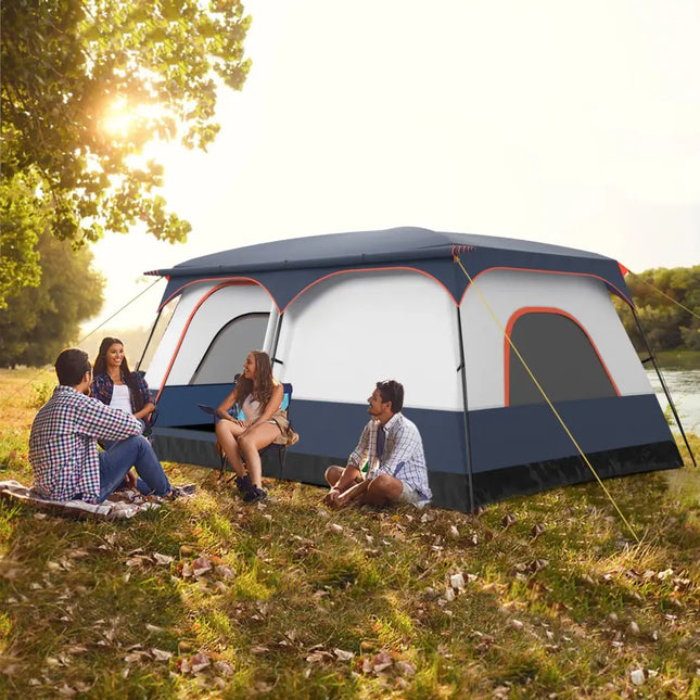 8-10 Person Camping Tent with Double Rooms and 2 Doors-Navy - Navy - Tents