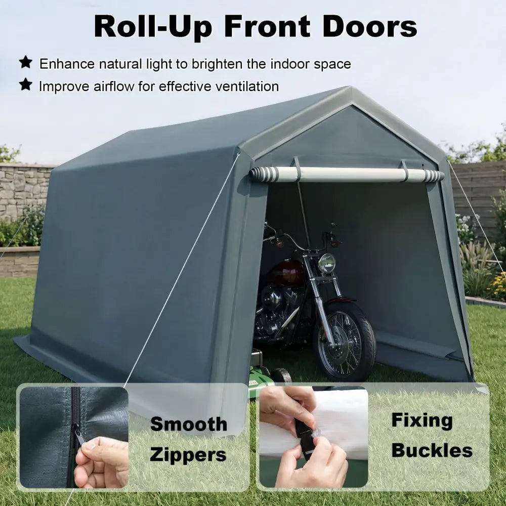 8.3 x 14 Feet Outdoor Storage Shed with Roll-Up Zipper Door-Green - Green - Sheds & Outdoor Storage