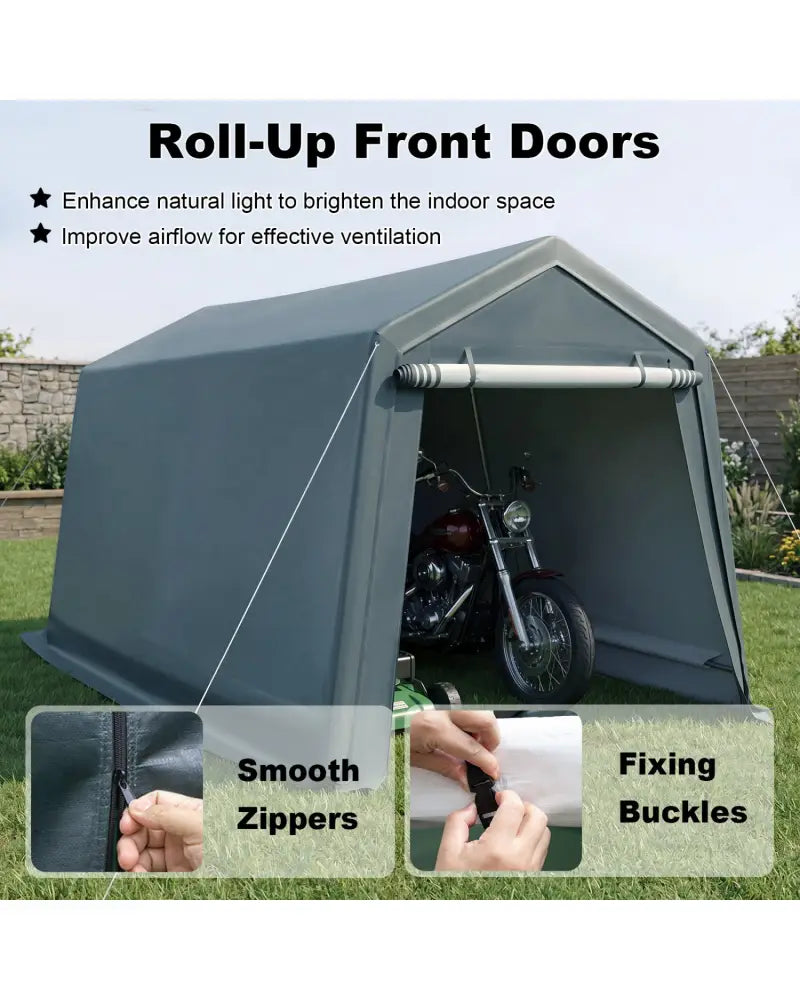 8.3 x 14 Feet Outdoor Storage Shed with Roll-Up Zipper Door-Green - Green - Sheds & Outdoor Storage