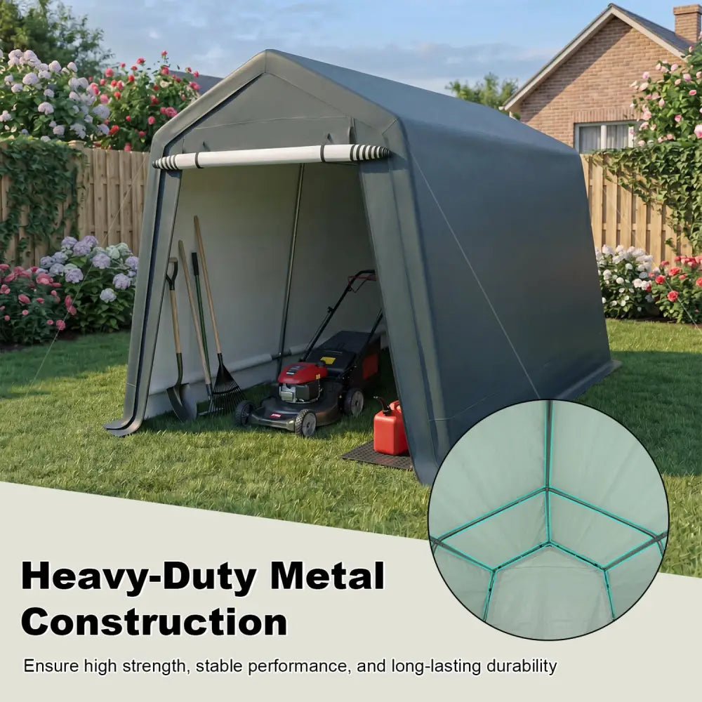 8.3 x 14 Feet Outdoor Storage Shed with Roll-Up Zipper Door-Green - Green - Sheds & Outdoor Storage