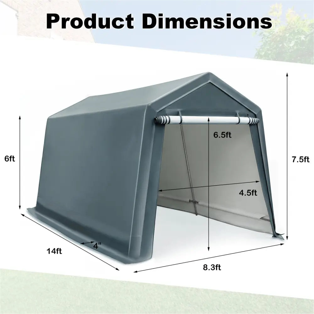 8.3 x 14 Feet Outdoor Storage Shed with Roll-Up Zipper Door-Green - Green - Sheds & Outdoor Storage