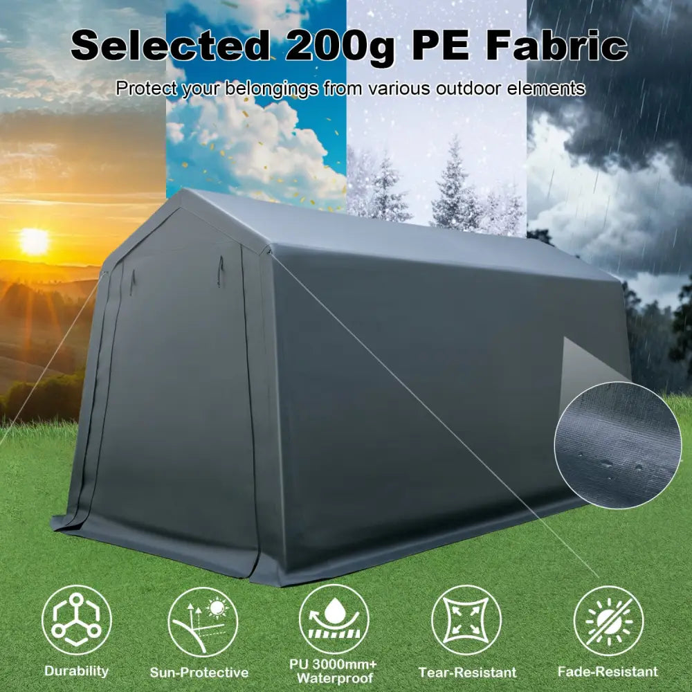 8.3 x 14 Feet Outdoor Storage Shed with Roll-Up Zipper Door-Green - Green - Sheds & Outdoor Storage
