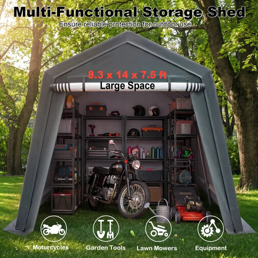 8.3 x 14 Feet Outdoor Storage Shed with Roll-Up Zipper Door-Green - Green - Sheds & Outdoor Storage