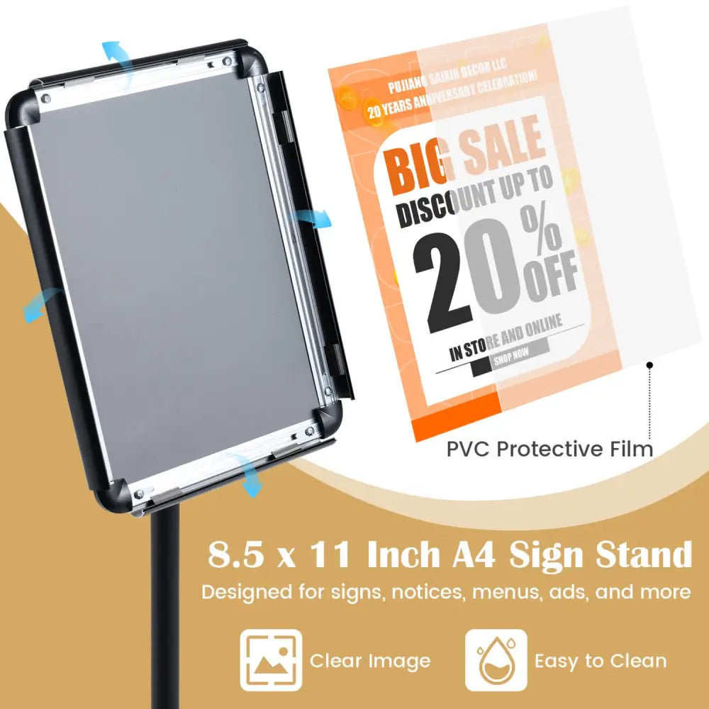 8.5 x 11Inch Sign Holder Stand with Snap-Open Frame and 360° Rotation-Black - Black - Home Office