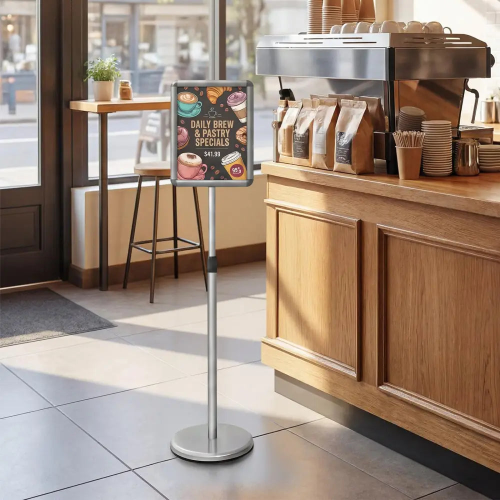 8.5 x 11Inch Sign Holder Stand with Snap-Open Frame and 360° Rotation-Silver - Silver - Home Office