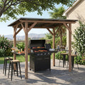 8.6 FT x 5 FT Grill Gazebo Cedar Wood BBQ Gazebo with 2 Side Serving Shelves-Brown - Brown - Gazebos