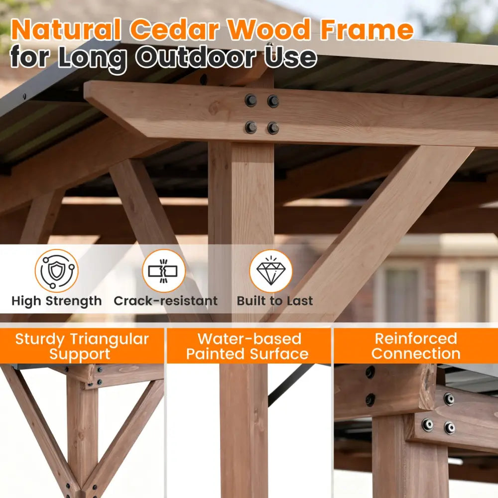 8.6 FT x 5 FT Grill Gazebo Cedar Wood BBQ Gazebo with 2 Side Serving Shelves-Brown - Brown - Gazebos