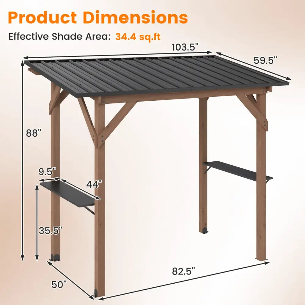 8.6 FT x 5 FT Grill Gazebo Cedar Wood BBQ Gazebo with 2 Side Serving Shelves-Brown - Brown - Gazebos