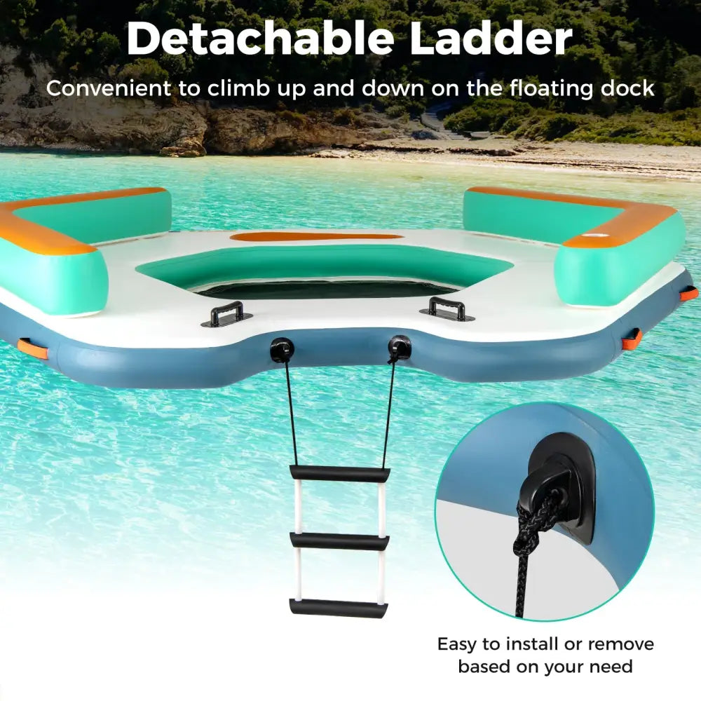 8.7 Feet Inflatable Floating Dock with Detachable Ladder and Mesh Swim Lounge - Multicolor - Swimming