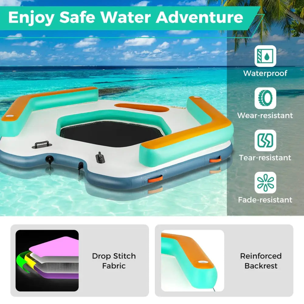 8.7 Feet Inflatable Floating Dock with Detachable Ladder and Mesh Swim Lounge - Multicolor - Swimming