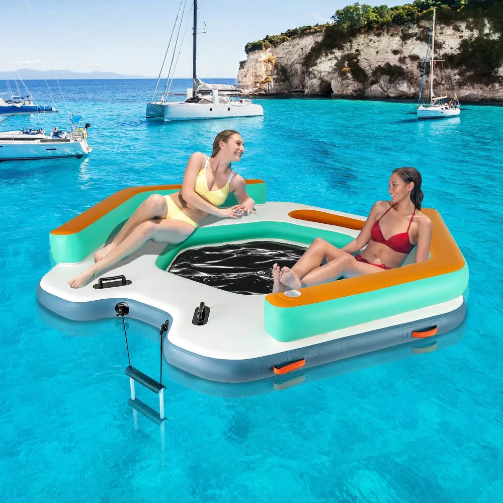 8.7 Feet Inflatable Floating Dock with Detachable Ladder and Mesh Swim Lounge - Multicolor - Swimming