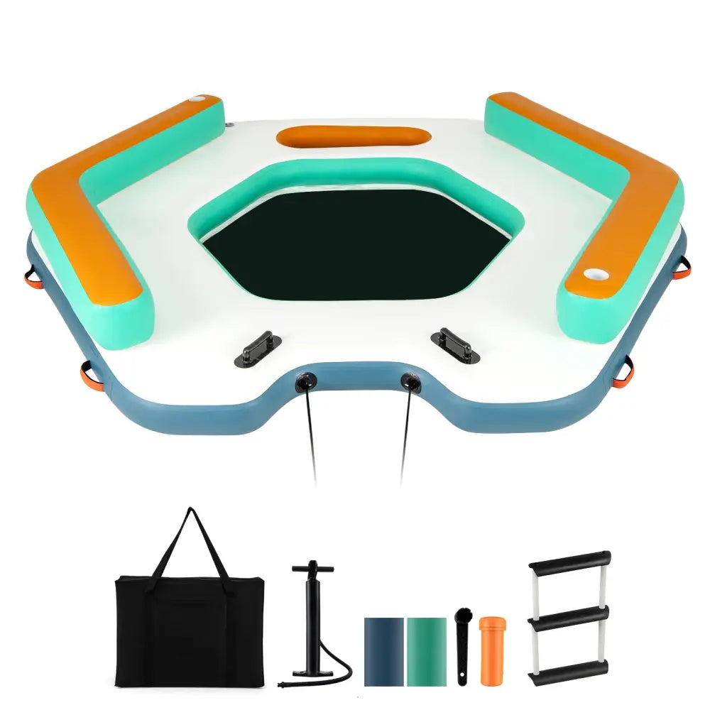 8.7 Feet Inflatable Floating Dock with Detachable Ladder and Mesh Swim Lounge - Multicolor - Swimming