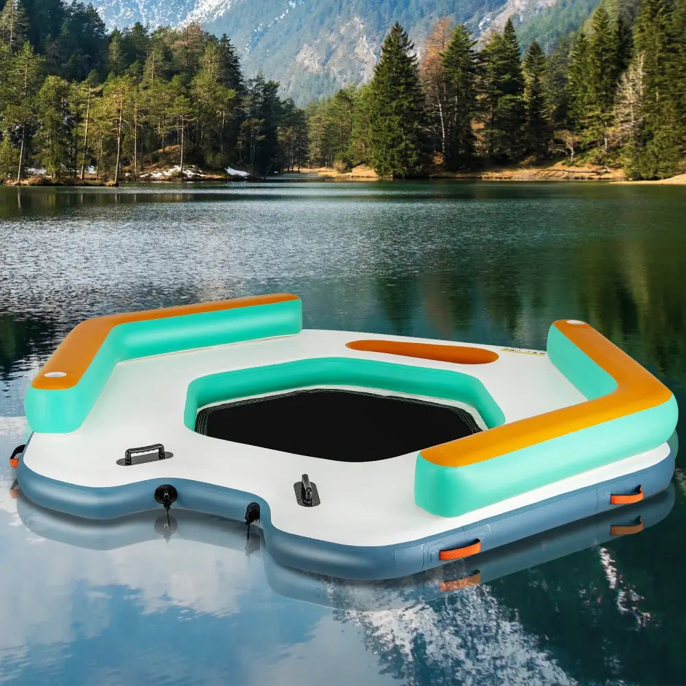 8.7 Feet Inflatable Floating Dock with Detachable Ladder and Mesh Swim Lounge - Multicolor - Swimming