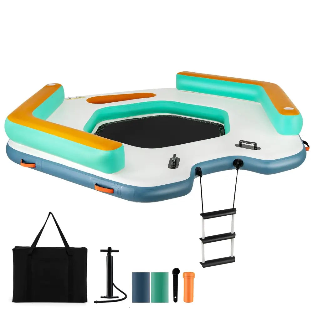 8.7 Feet Inflatable Floating Dock with Detachable Ladder and Mesh Swim Lounge - Multicolor - Swimming