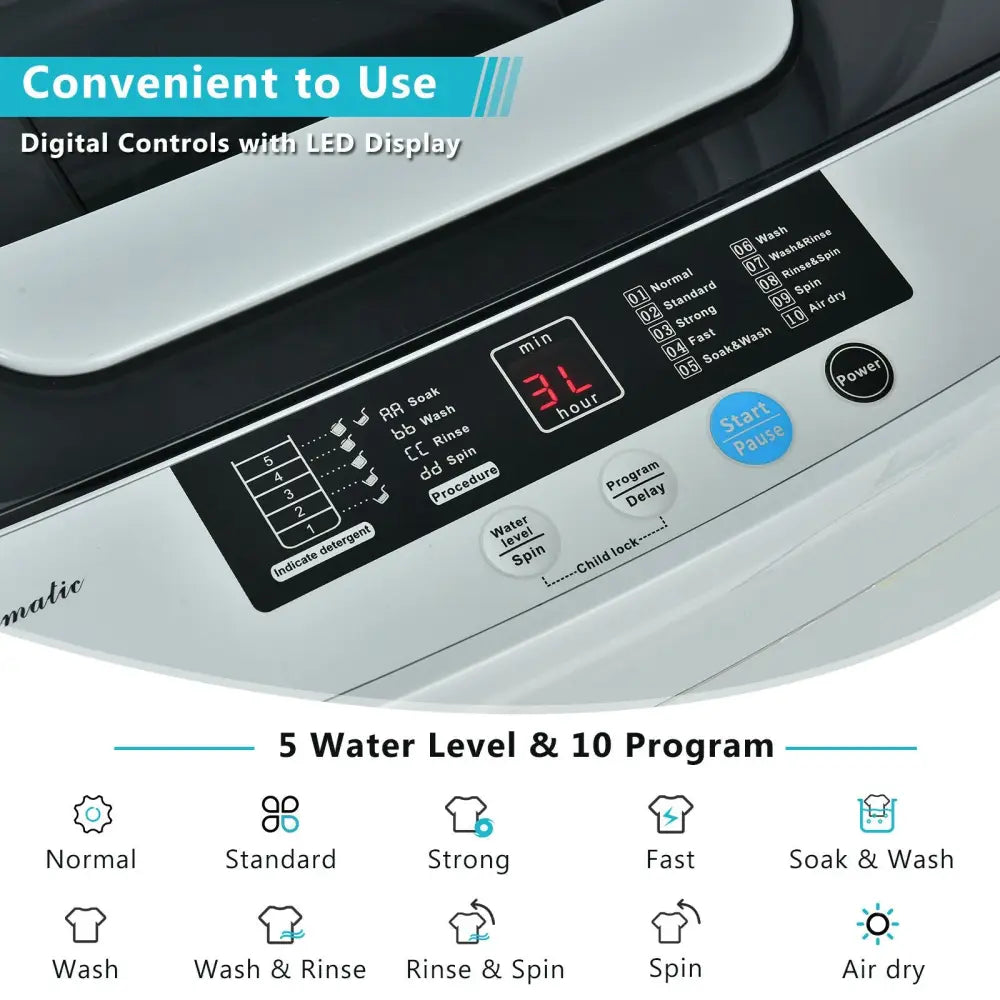 8.8 lbs Portable Full-Automatic Laundry Washing Machine with Drain Pump - Appliances