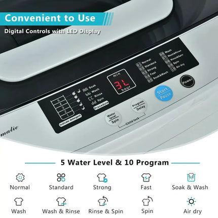 8.8 lbs Portable Full-Automatic Laundry Washing Machine with Drain Pump Costway