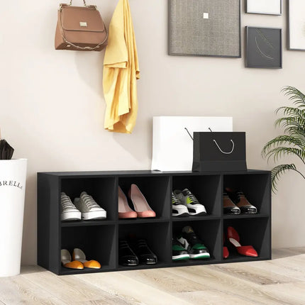 8 Cubbies Shoe Organizer with 500 LBS Weight Capacity-Black - Black - Shoe Racks & Storage Benches