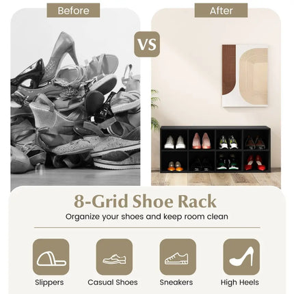 8 Cubbies Shoe Organizer with 500 LBS Weight Capacity-Black - Black - Shoe Racks & Storage Benches