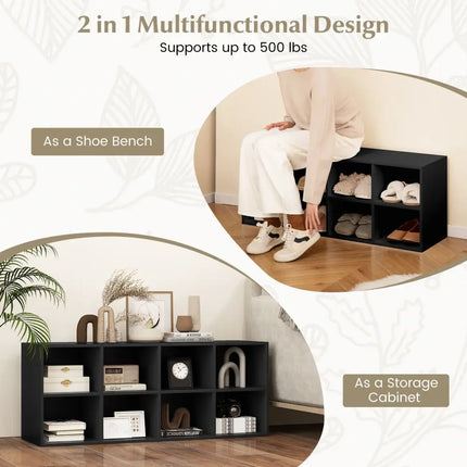 8 Cubbies Shoe Organizer with 500 LBS Weight Capacity-Black - Black - Shoe Racks & Storage Benches