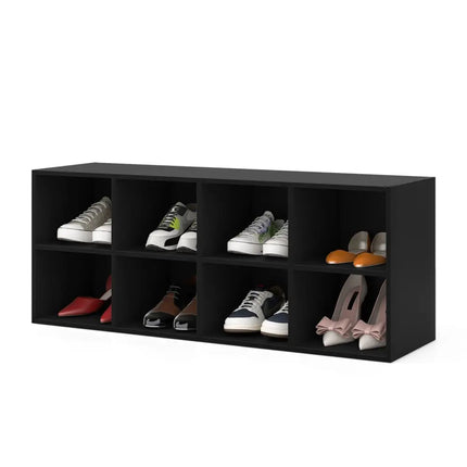 8 Cubbies Shoe Organizer with 500 LBS Weight Capacity-Black - Black - Shoe Racks & Storage Benches