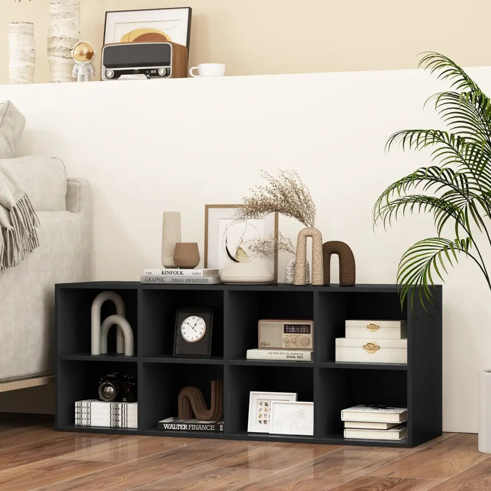 8 Cubbies Shoe Organizer with 500 LBS Weight Capacity-Black - Black - Shoe Racks & Storage Benches