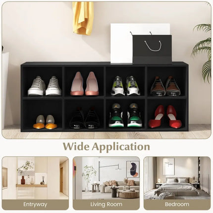 8 Cubbies Shoe Organizer with 500 LBS Weight Capacity-Black - Black - Shoe Racks & Storage Benches