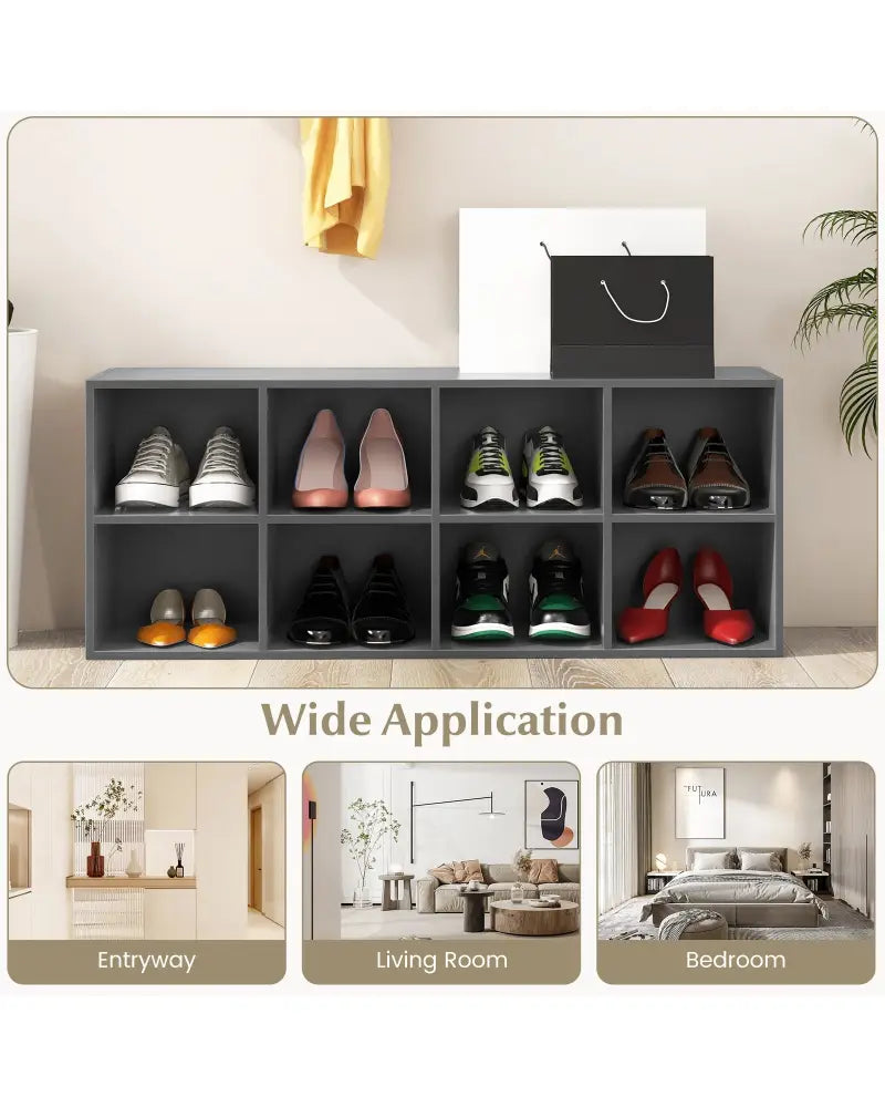 8 Cubbies Shoe Organizer with 500 LBS Weight Capacity-Gray - Gray - Shoe Racks & Storage Benches