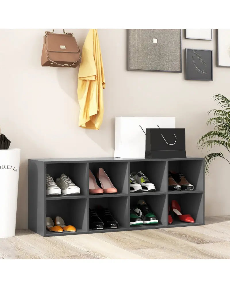 8 Cubbies Shoe Organizer with 500 LBS Weight Capacity-Gray - Gray - Shoe Racks & Storage Benches