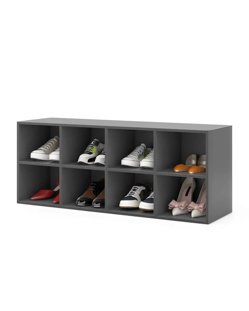 8 Cubbies Shoe Organizer with 500 LBS Weight Capacity-Gray - Gray - Shoe Racks & Storage Benches