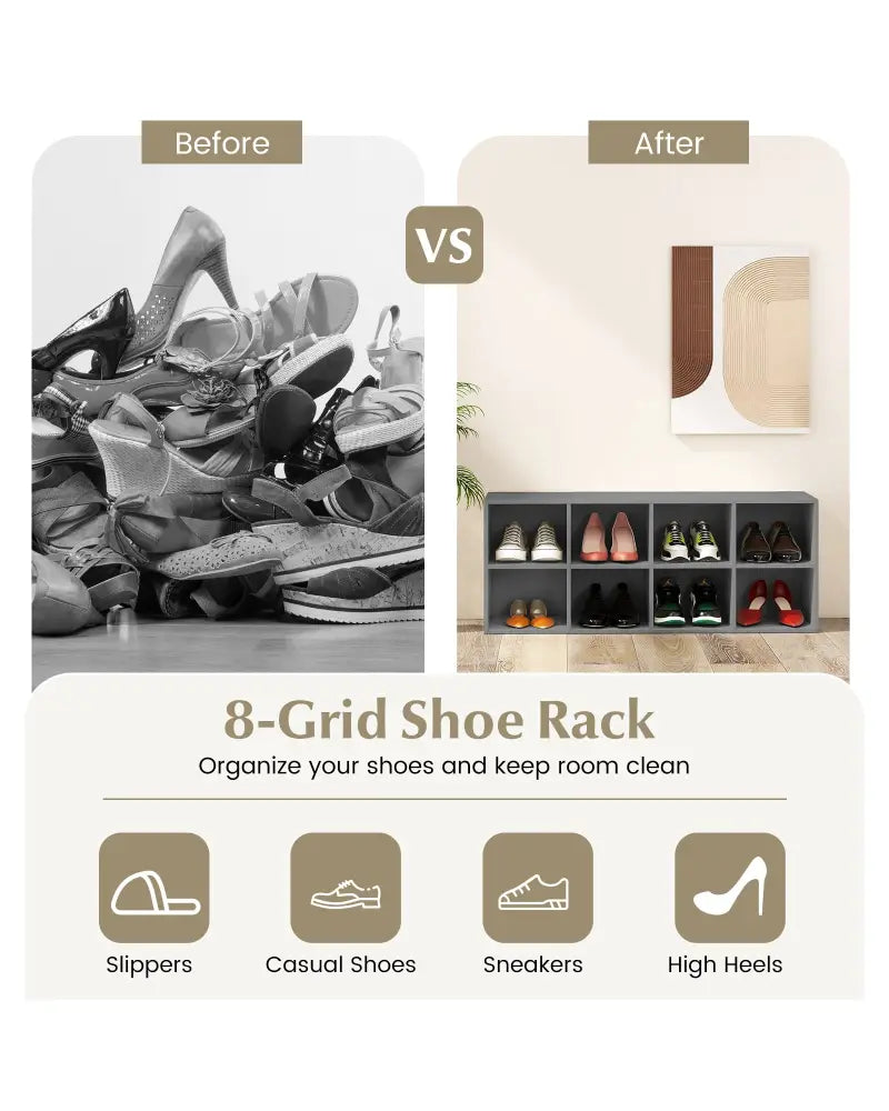 8 Cubbies Shoe Organizer with 500 LBS Weight Capacity-Gray - Gray - Shoe Racks & Storage Benches