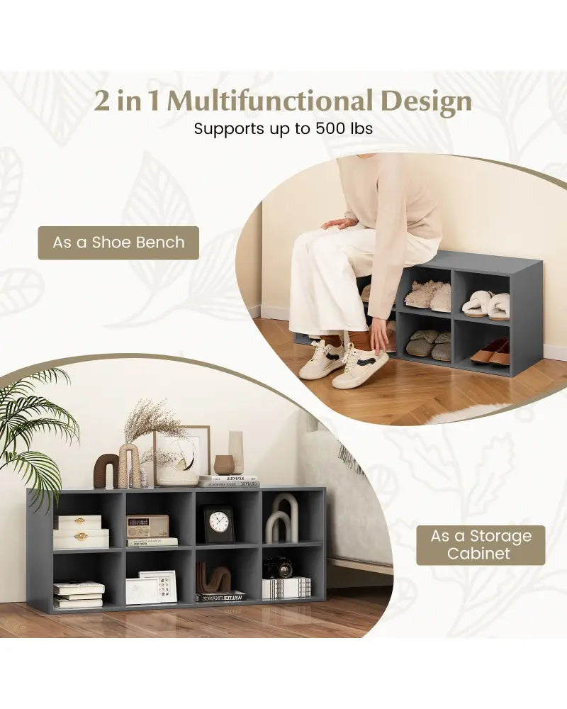 8 Cubbies Shoe Organizer with 500 LBS Weight Capacity-Gray - Gray - Shoe Racks & Storage Benches