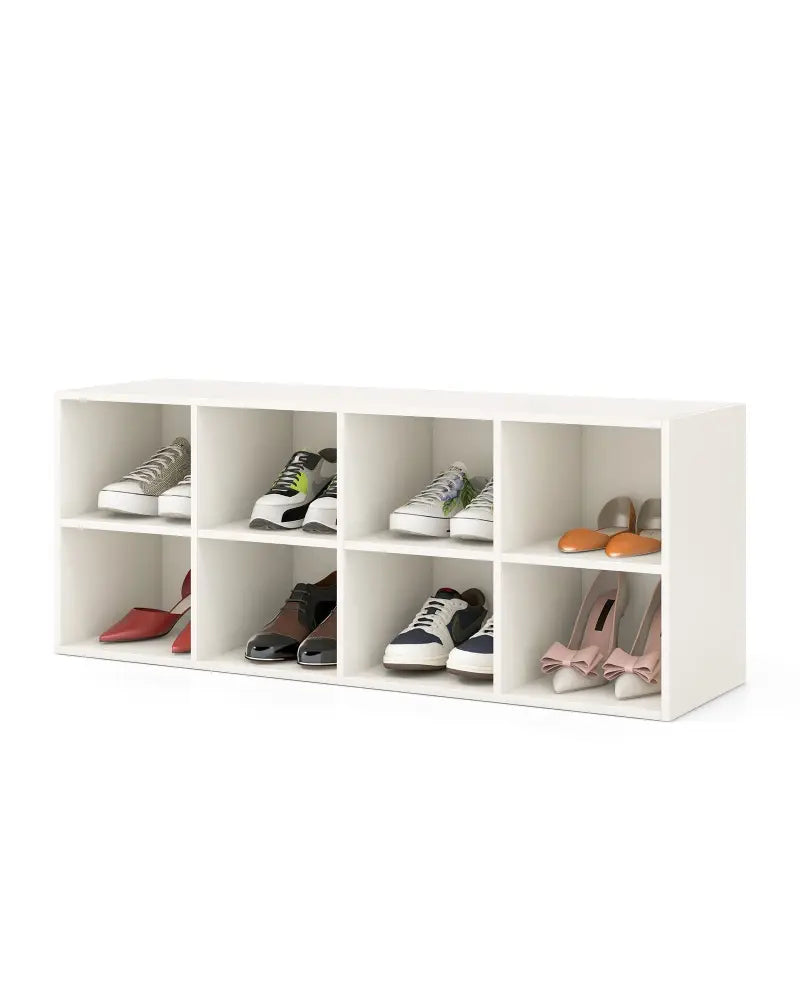 8 Cubbies Shoe Organizer with 500 LBS Weight Capacity-White - White - Shoe Racks & Storage Benches