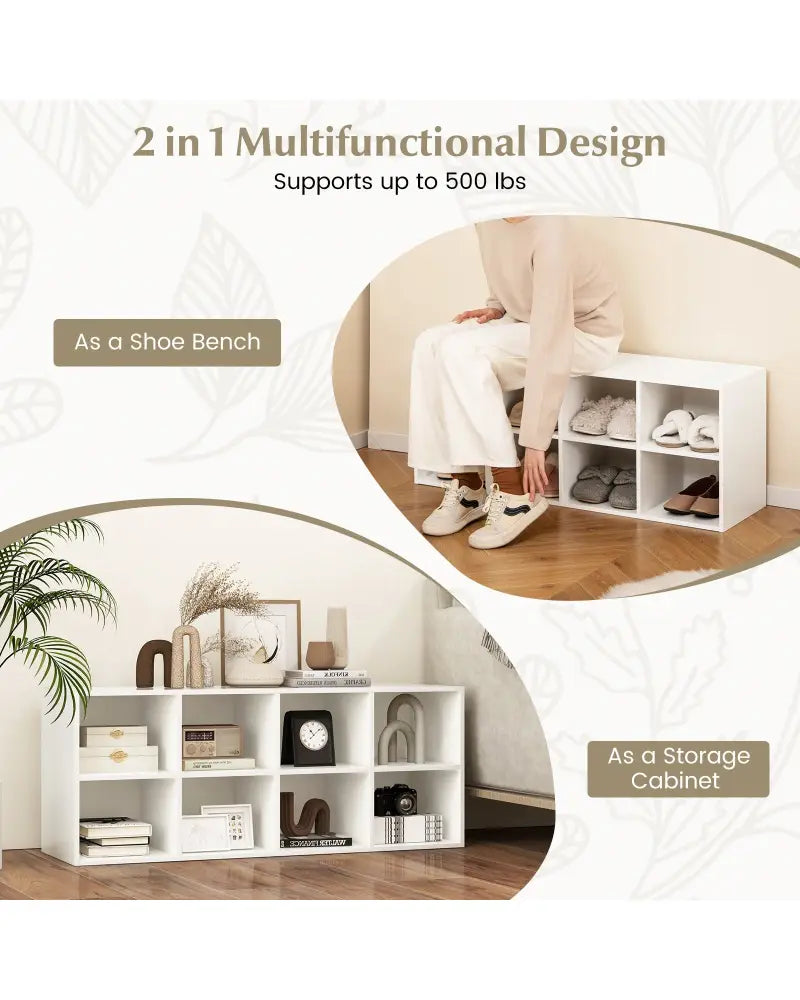8 Cubbies Shoe Organizer with 500 LBS Weight Capacity-White - White - Shoe Racks & Storage Benches