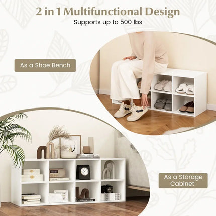8 Cubbies Shoe Organizer with 500 LBS Weight Capacity-White - White - Shoe Racks & Storage Benches