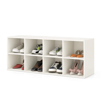 8 Cubbies Shoe Organizer with 500 LBS Weight Capacity-White - White - Shoe Racks & Storage Benches