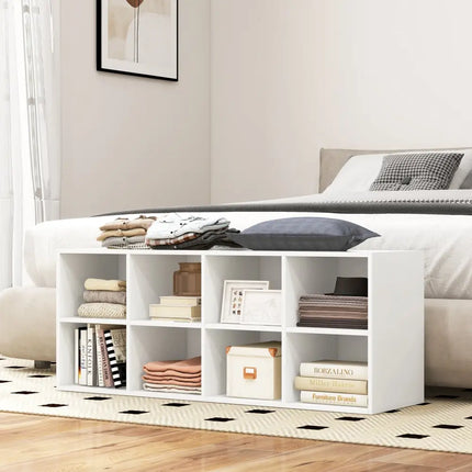 8 Cubbies Shoe Organizer with 500 LBS Weight Capacity-White - White - Shoe Racks & Storage Benches