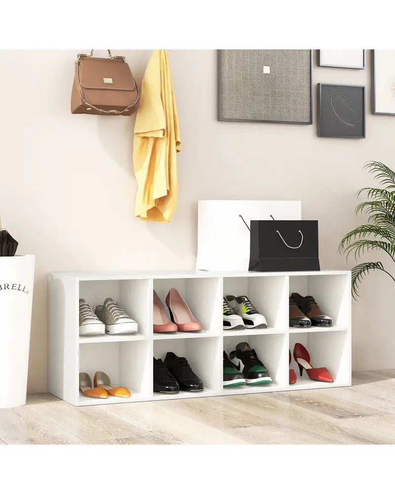 8 Cubbies Shoe Organizer with 500 LBS Weight Capacity-White - White - Shoe Racks & Storage Benches