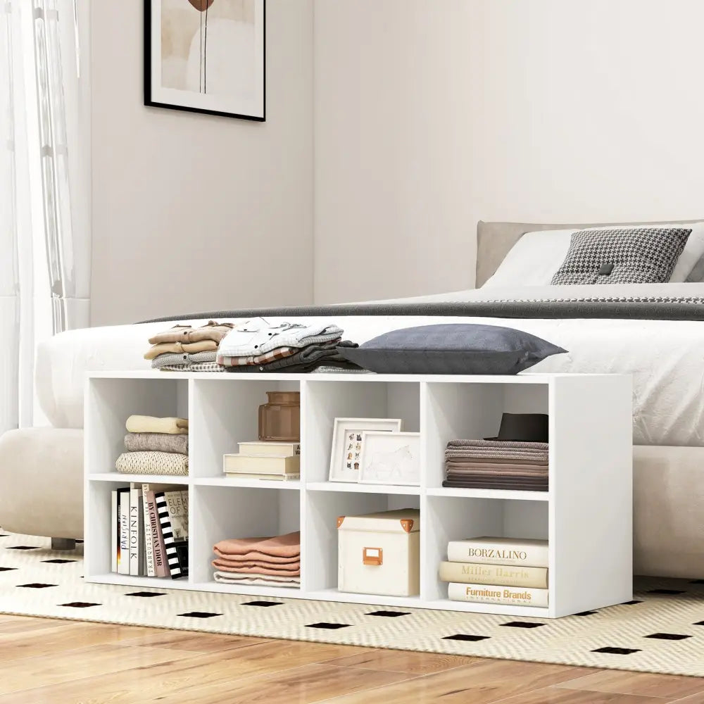 8 Cubbies Shoe Organizer with 500 LBS Weight Capacity-White - White - Shoe Racks & Storage Benches