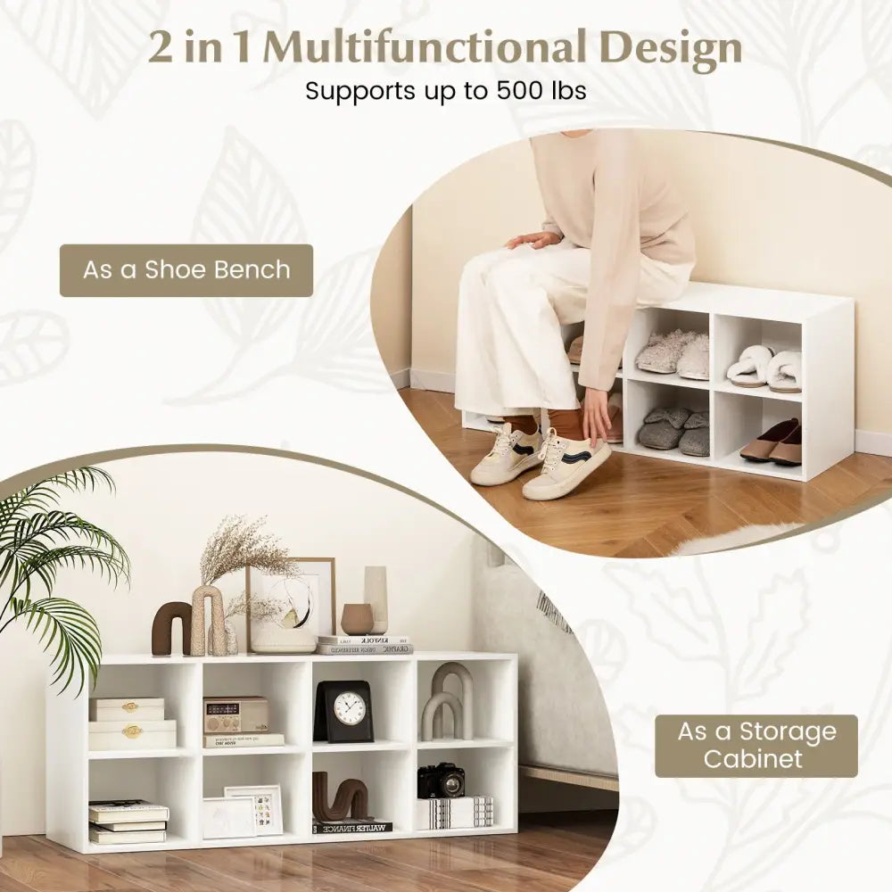 8 Cubbies Shoe Organizer with 500 LBS Weight Capacity-White - White - Shoe Racks & Storage Benches