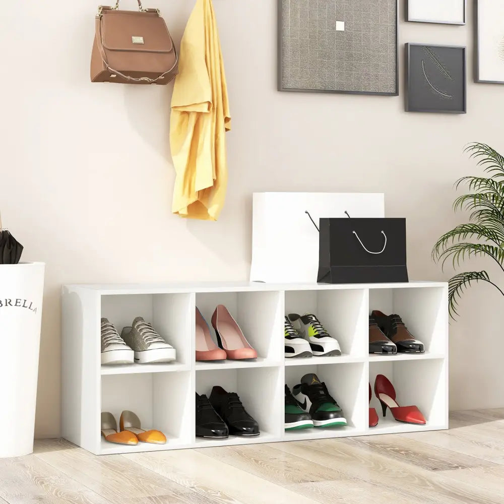8 Cubbies Shoe Organizer with 500 LBS Weight Capacity-White - White - Shoe Racks & Storage Benches