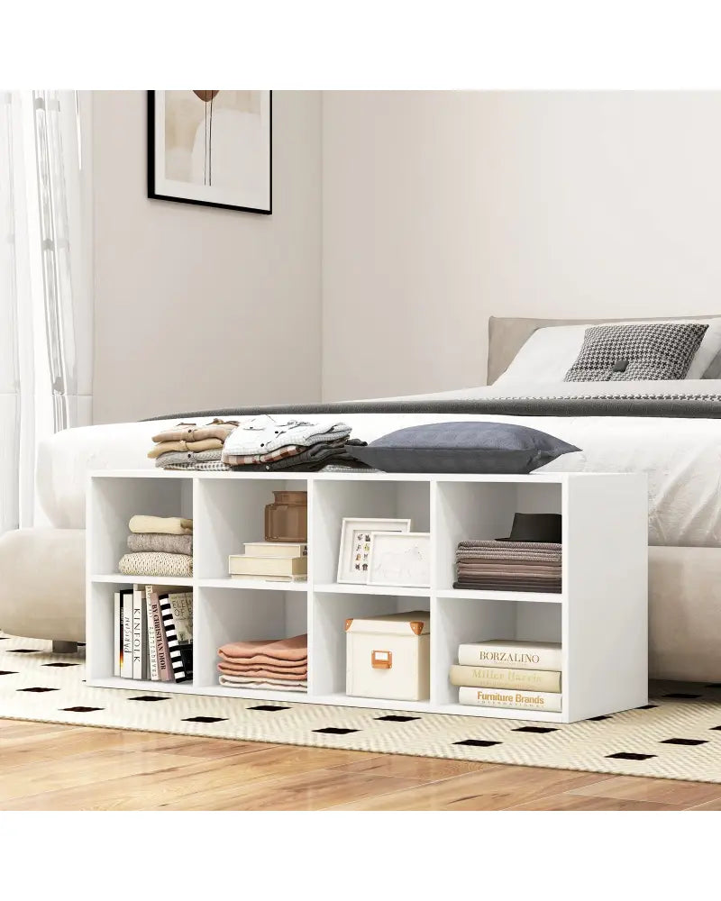 8 Cubbies Shoe Organizer with 500 LBS Weight Capacity-White - White - Shoe Racks & Storage Benches
