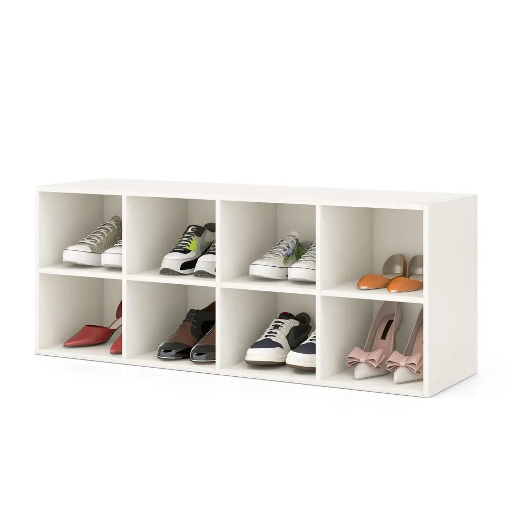 8 Cubbies Shoe Organizer with 500 LBS Weight Capacity-White - White - Shoe Racks & Storage Benches