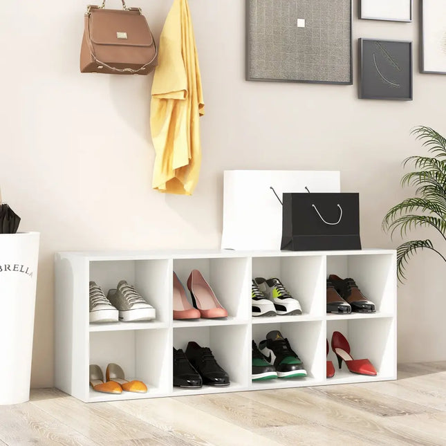 8 Cubbies Shoe Organizer with 500 LBS Weight Capacity-White - White - Shoe Racks & Storage Benches
