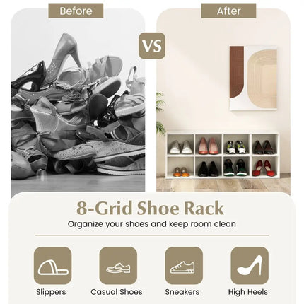 8 Cubbies Shoe Organizer with 500 LBS Weight Capacity-White - White - Shoe Racks & Storage Benches