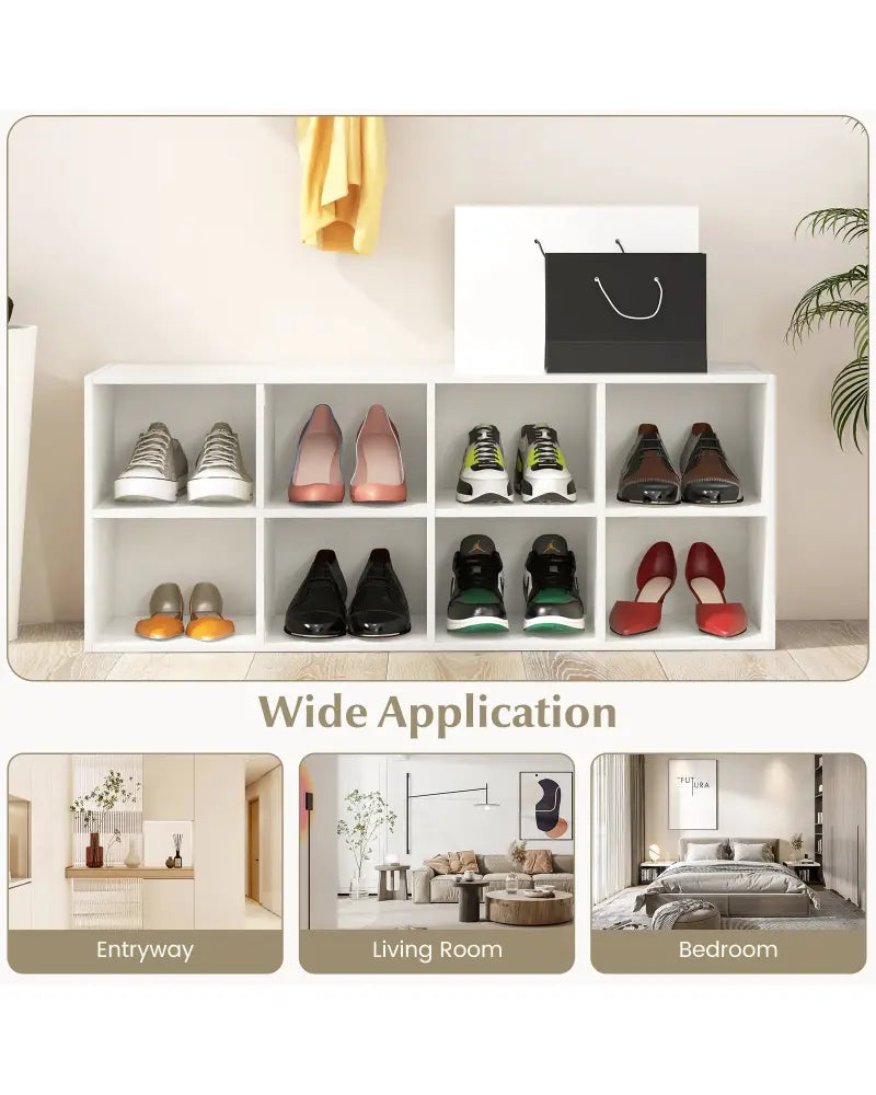 8 Cubbies Shoe Organizer with 500 LBS Weight Capacity-White - White - Shoe Racks & Storage Benches
