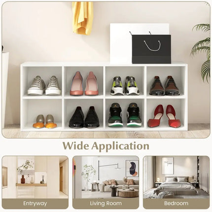 8 Cubbies Shoe Organizer with 500 LBS Weight Capacity-White - White - Shoe Racks & Storage Benches