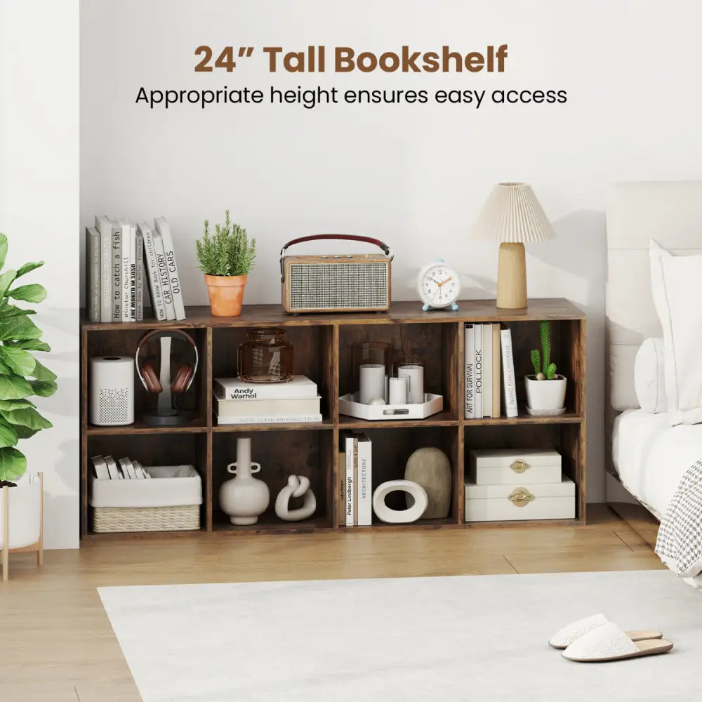 8-Cube Bookcase Bookshelf with 2 Anti-Tipping Kits Storage Organizer-Rustic Brown - Rustic Brown - Bookcases