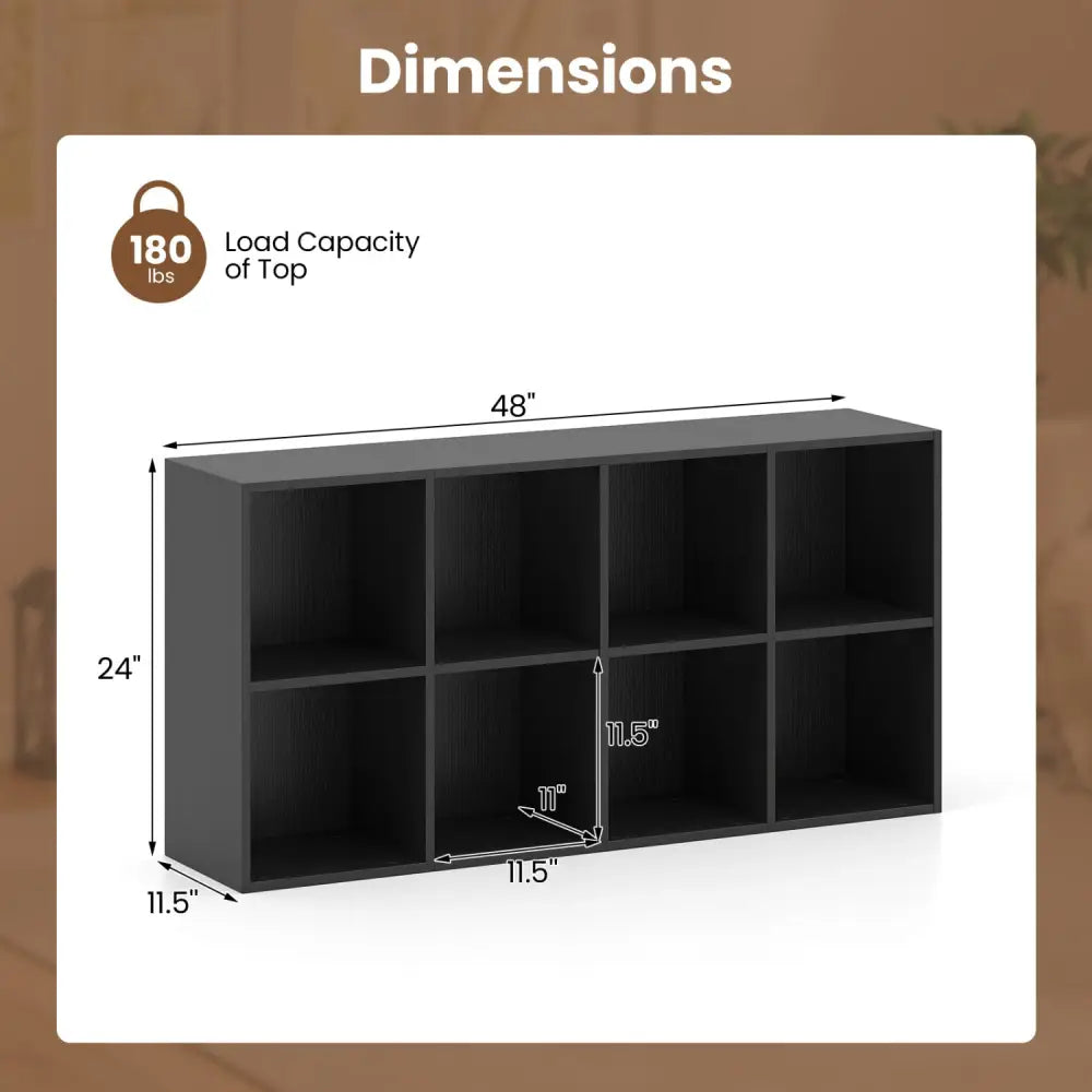 8-Cube Bookcase Bookshelf with 2 Anti-Tipping Kits Storage Organizer-Black - Black - Bookcases
