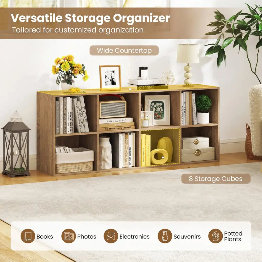 8-Cube Bookcase Bookshelf with 2 Anti-Tipping Kits Storage Organizer-Natural - Natural - Bookcases