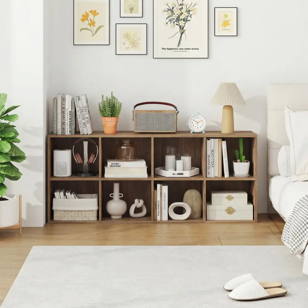 8-Cube Bookcase Bookshelf with 2 Anti-Tipping Kits Storage Organizer-Natural - Natural - Bookcases